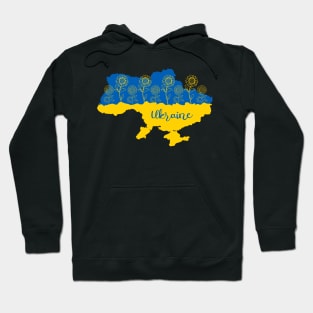 Map of Ukraine decorated with sunflower in Ukrainian flag colors and lettering Hoodie